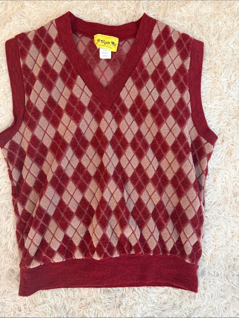 Vintage A Trifle Bit Argyle Sweater V-neck Vest by Audrey Nevitski- made in USA